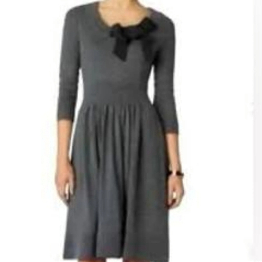 NWT  Kate Spade Charlie Sweater Dress Size M Grey Black Bow 100% Wool